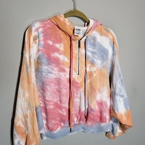 NWOT PINK Size Small Tie Dye Hoodie Soft Lightweight Athleisure Quarter Zip